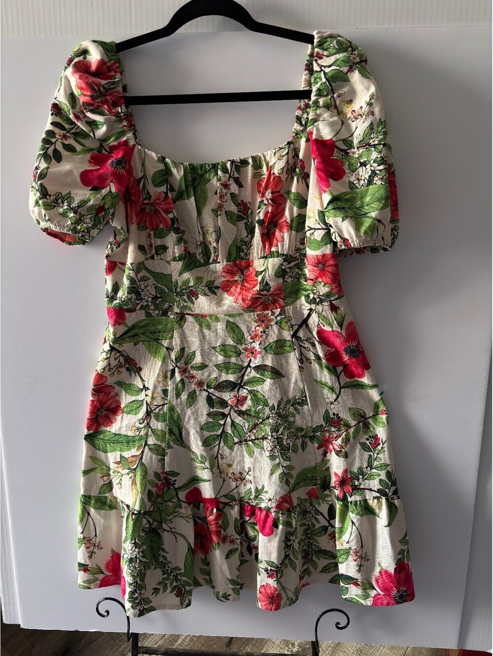 London Times Floral Puff Sleeve Mini Dress Size 8